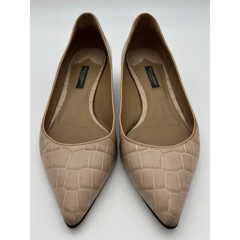 Dolce & Gabbana Bellucci Kitten Heels Beige Nude Embossed Leather Size 38 US 8